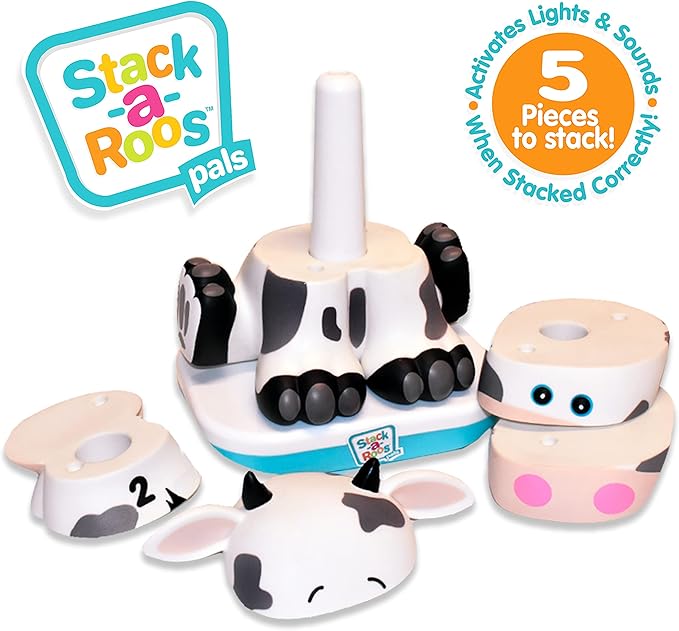Stack-a-Roos Baby Cow by Salus Brands - Animal Stacking Toy, Educational Early Learning Toy for Infants Babies Toddlers, Age 12+ Months - Great Baby Gifts