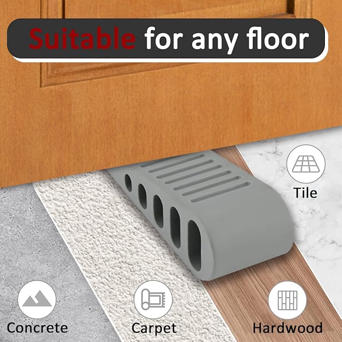 JQK Rubber Door Stopper Wedge, Grey 9 Pack Soft TPR Premium Door Stops for Bottom of Heavy Duty Door on Tile, Concrete, Carpet, Wooden Floor, DSB61-GY-P9