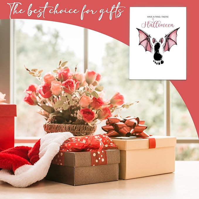 SHLINCO Baby's First Halloween Handprint Kit - Spooky Keepsake Gift with Bat Design, 7.8x9.8 Inch Canvas Photo Prop and Footprint Art for Desktop Decor, Halloween Baby Keepsake Gift