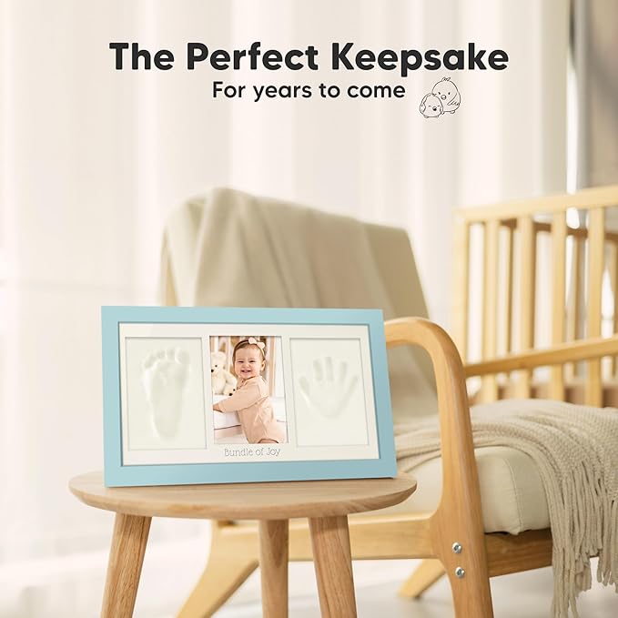 Baby Hand and Footprint Kit - Clay Handprint Keepsake Frame, Newborn Nursery Picture Frame, Personalized New Mom Gifts for Baby Shower & Registry (Sky Blue)