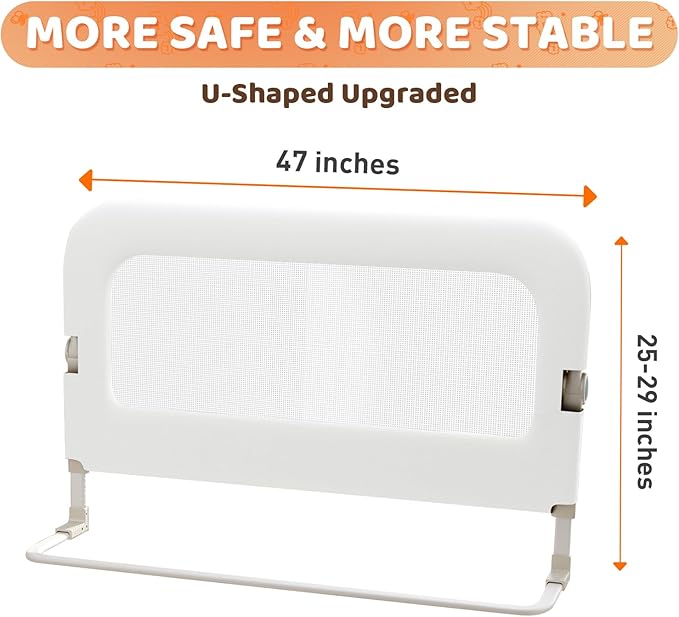 Bed Guard Rail for Toddlers - 32inch Folding up & Adjustable Heights Baby Bed Safety Rails - Portable Toddler Bed Barrier Railing Guard for Kids Twin, Bunk, Queen, Full Size Bed