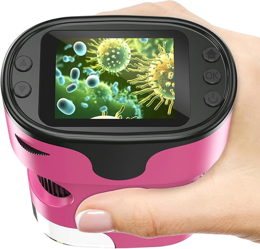 1000X Handheld Microscope for Kids 4K 2.0" Screen Rechargeable Mini Pocket Digital Microscopes w/Slides Kit Portable Edu Gift Age 4-6 8-12 Children Students (Pink)