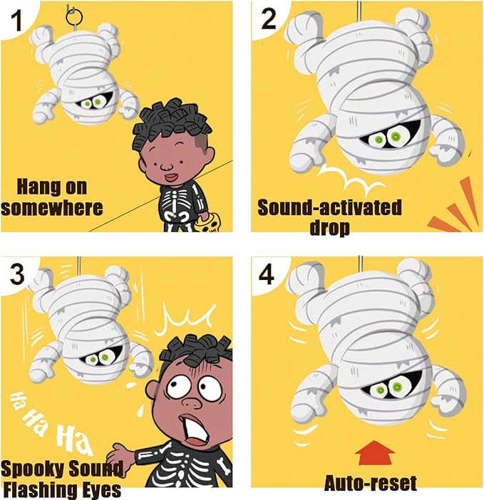 SUNLIN Interactive Halloween Mummy Cute Soft Plush Toy Gift for Adults & Kids 3+, Touch & Sound Activated Prank with Sound & Glowing Eyes, Scary Party Supplies Home Decor