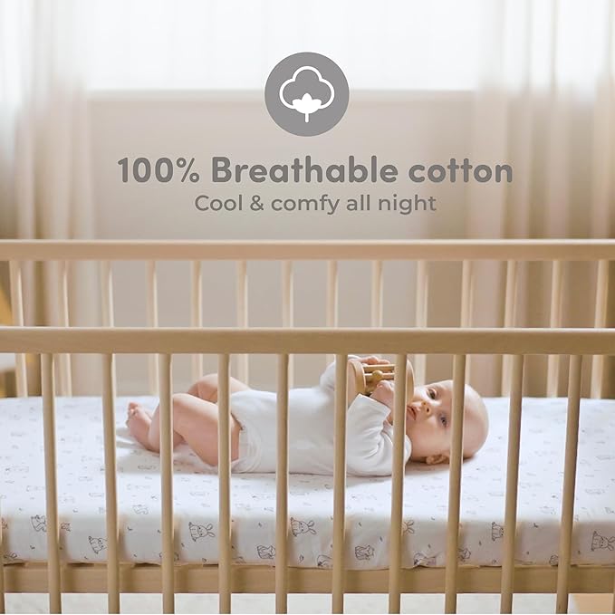 Sweety Fox 2-Pack Crib Sheets - Soft Cotton Jersey Fitted Sheets for Boys and Girls, Mini Crib Sheets, Toddler Bed Sheets (Woodland)