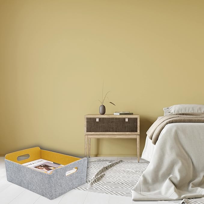 Welaxy Storage Baskets Collapsible Felt Storage bin Foldable Shelf Drawers Organizers for Kids Pet Toys magazine Books Clothes Closet Cabinet decluttering (Curry +Moss green + Wild berry)