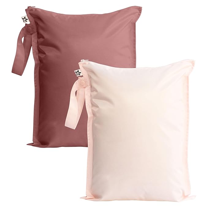 Tiny Twinkle Mess proof Waterproof Wet Dry Bag,2pk Reusable Wet Bags for Swimsuits&Baby Clothes,Leakproof Wet Bag,Waterproof Bag for Travel&Diaper bag,Wet Bags for Baby (Rose, Burgundy)