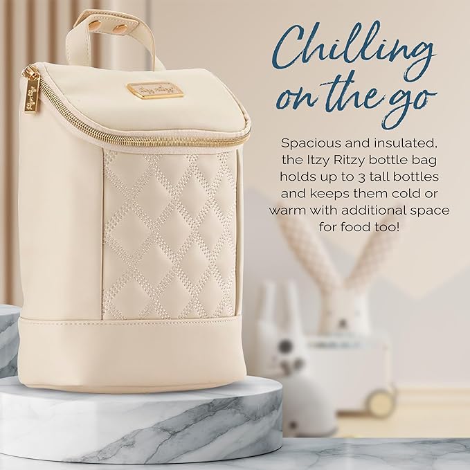 Itzy Ritzy Insulated Bottle Bag – Keeps Bottles Warm or Cool - Holds 3 Bottles & Features Interior Pocket for Ice Pack (Not Included), Milk & Honey