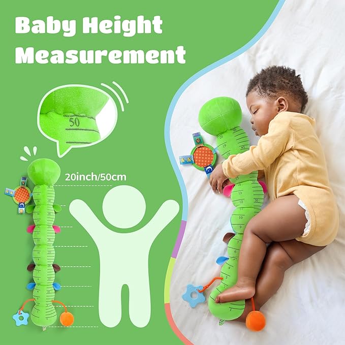 Baby Toys 6-12 Months Music Caterpillar Infant Toys Stuffed Animals 0-3-6 Months Tummy Time Teething Sensory Toys with Mirror Rattle&Pull String for Boys Girls Birthday Gifts|Grass Green,Leafy
