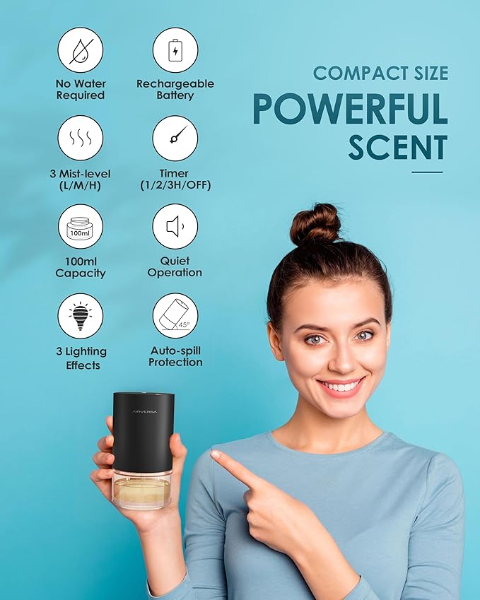 Essential Oil Diffuser Waterless Aromatherapy Diffusers for Home Large Room, Bedroom, Car, Office, Desk, Battery Operated, Small Diffuser for Pure Scent, 100mL Capacity, AN9 (Desert Titanium)