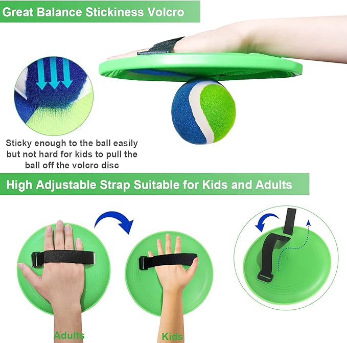 Jalunth Ball Catch Set Game Toss Paddle - Beach Toys Back Yard Outdoor Games Pool Backyard Target Throw Sticky Set Age 3 4 5 6 7 8 9 10 11 12 Years Old Boys Girls Kids Easter Gifts Green Blue 2 Pack