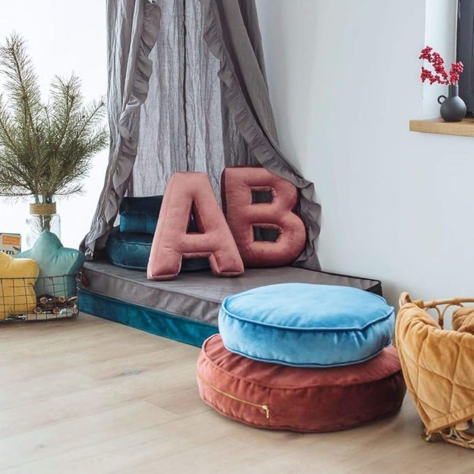 Bed Canopy with Frills Reading Nook Game Tent for Kids Boho Hanging Net Play Room Decor(Light Grey)