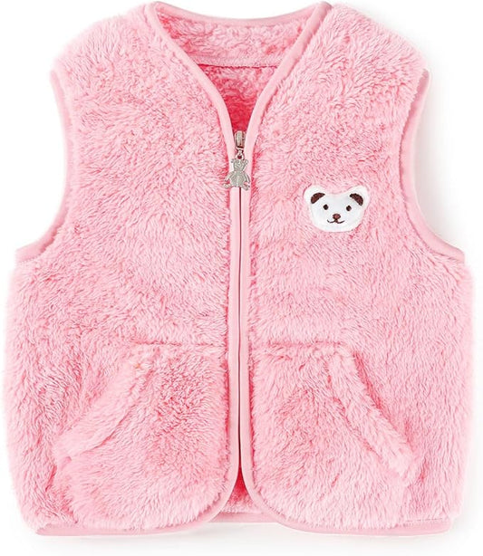 Baby Boys Girls Fleece Vest Zip Up Cute Bear Jackets Fuzzy Fall Winter Warm Clothes Newborn Outwear for Toddler Infant