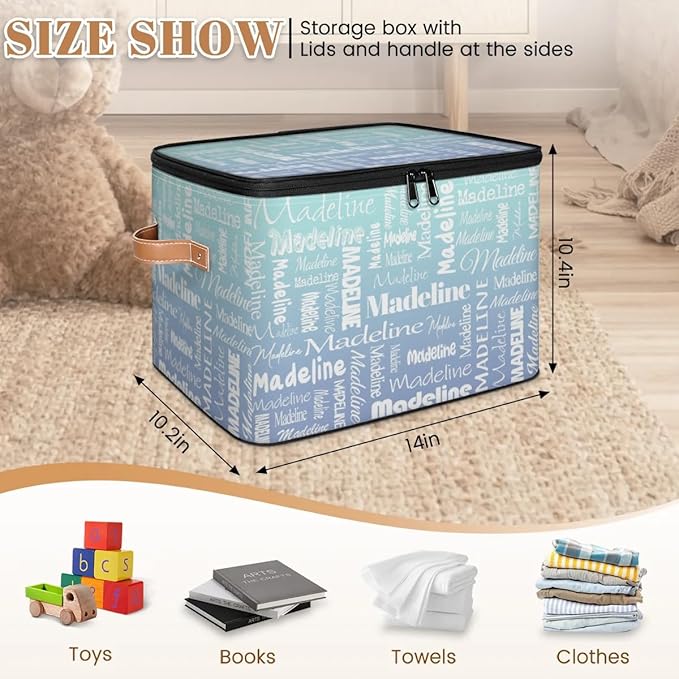 Custom Storage Basket with Name, Personalized Storage Bins with Zipper Lid, Foldable Fabric Storage Box Large capacity with Handle Green Blue Gradient