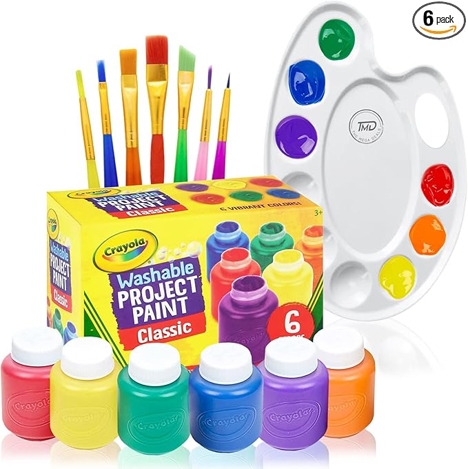 Kids Painting Set, Washable Paint for Kids 6 Colors, 7 Paintbrushes, Paint Palette, Non-Toxic Toddler Painting Set 2 oz Each, Tempera Paints for Art, Crafts, Finger Paints