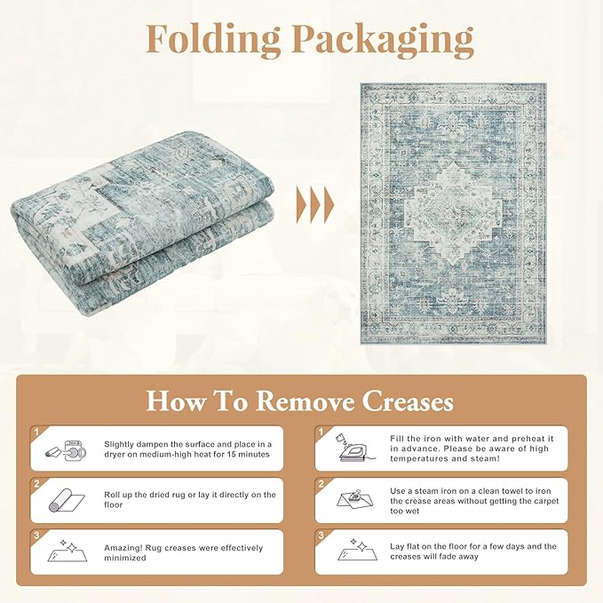 LIVEBOX Entryway Rug 3x5 Washable Area Rugs for Kitchen Bathroom, Non-Slip Front Door Mat for Bedroom, Boho Low-Pile Carpet Farmhouse Throw Indoor Mats for Bath Laundry Room, Blue