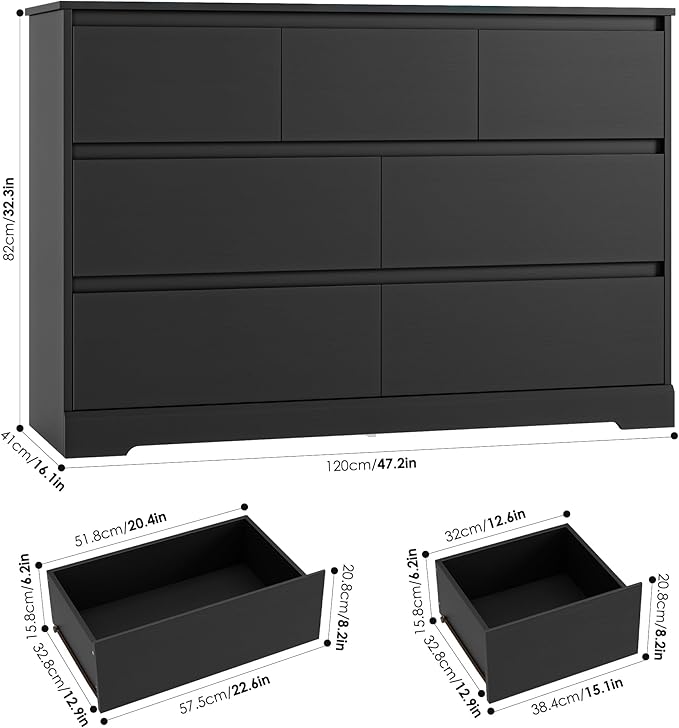 Dresser for Bedroom, Modern Black Dresser, Wood Chest of Drawers Nursery Dressers, with Storage, 7 Drawer Double with Handle Free, Large Storage Organizer for Living Room,White