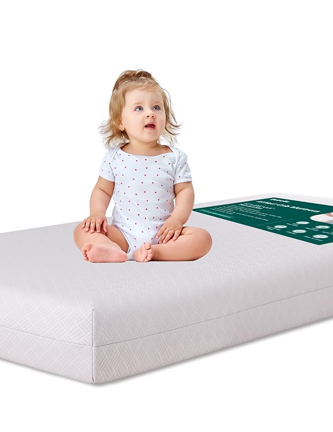 BABELIO Crib Mattress Memory Foam Toddler Mattress 2-Stage Standard Size Baby Mattress with Removable Waterproof Cover Grey