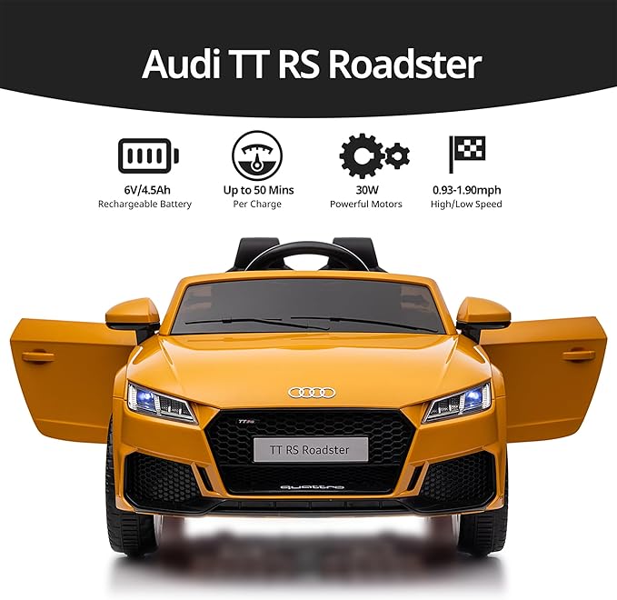 Electric Car for Kids, Licensed Audi 6V Kids Ride on Car Toy for Toddlers with Remote - Yellow