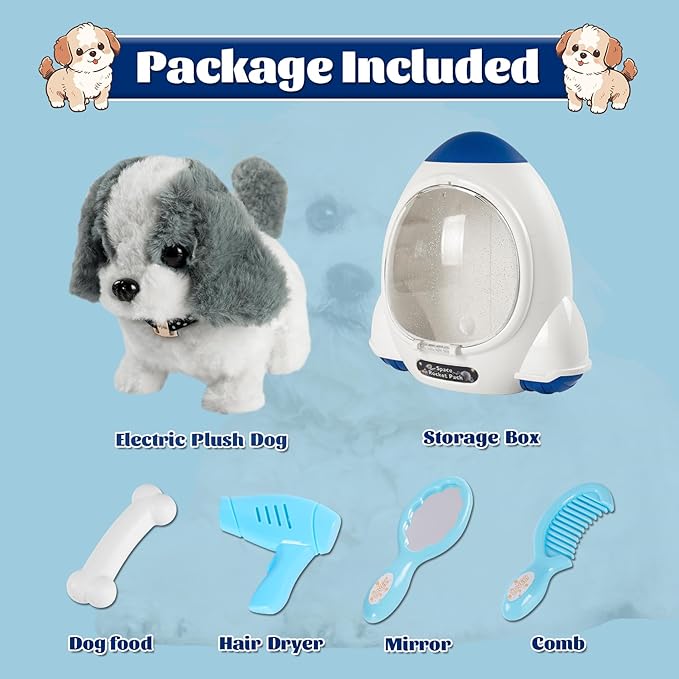 Robot Dog Toy for Kids,Electronic Pet Puppy W/Walking&Barking,Pet Care Pretend Play Set,Interactive Plush Stuffed Toys with Backpack, for Boys,Girls,Toddlers