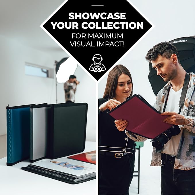 Dunwell Photo Album 8x10 (Ruby) with Black Mounting Paper, 8 x 10 Photo & Art Portfolio Presentation Book, 24 Clear Sleeves, Each Shows 48 Pages, Professional Photography Book for Pictures, Artwork