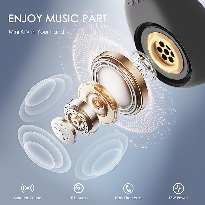 Karaoke Machine for Kids Adults Portable Bluetooth Speaker with 2 Wireless Microphones LED Lights Artistic Design 8-Hour Battery Support Family&Party Choice Fun for All Ages Gifts