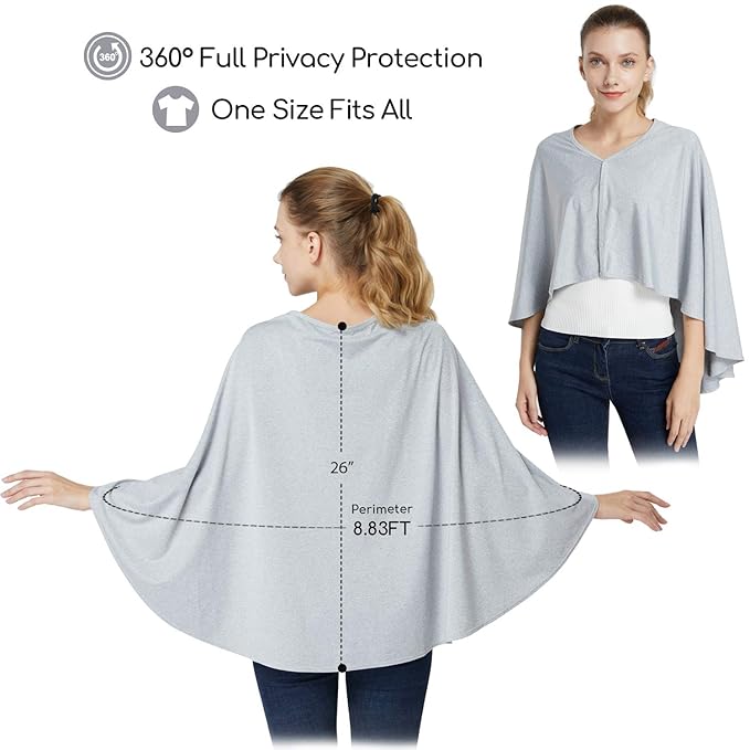 Nursing Cover & Baby Nursing Poncho,Multi Use Breastfeeding Cover for CarSeat Canopy, High Seat Cover, Stroller Cover, Shopping Cart Cover,Nursing Scarf for Boy and Girl by Kefee Kol (Grey)
