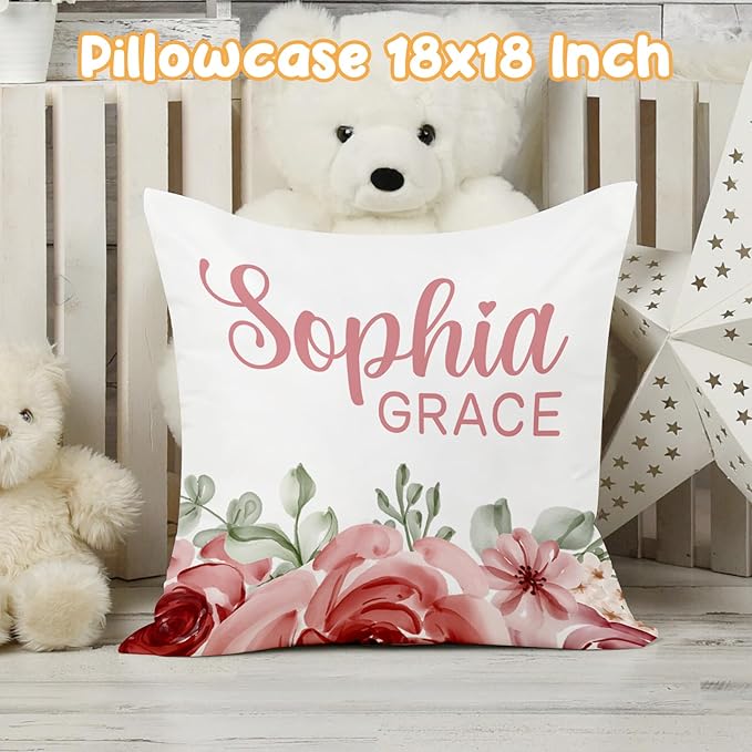 Custom Crib Bedding Set - Giraffe Design Personalized Name Baby Nursery Bed 3 Pcs Set - Chic Soft Blanket with Dotted Backing, Sheet, Pillowcase for Newborn Girls Boys Gifts Color20