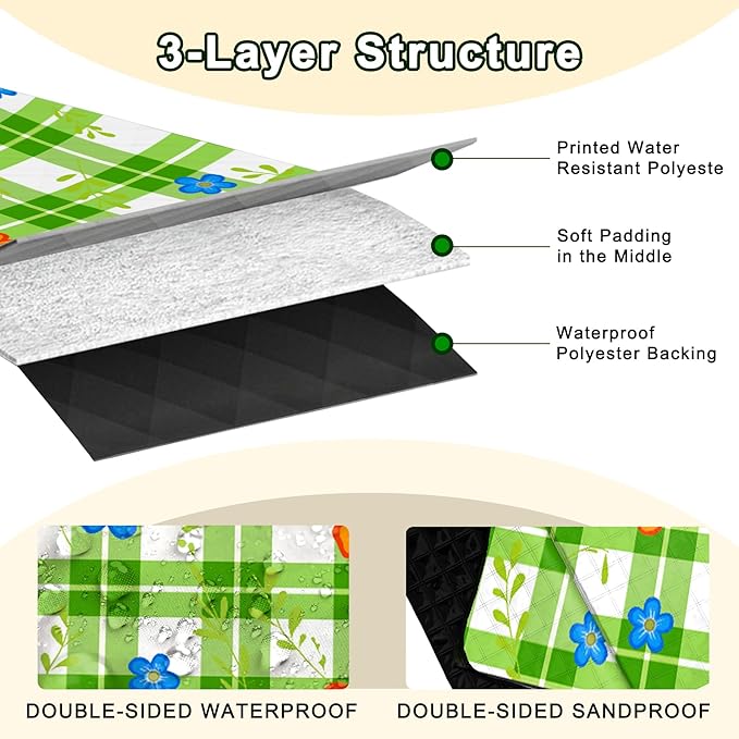 Extra Large Picnic Blanket Waterproof,80"x 80"Foldable Machine Washable Beach Blanket,Outdoor Blanket for 6-8 Adults,Suitable for Indoor Crawling,Park Beach,Camping,Hiking,Family Travel(Green)