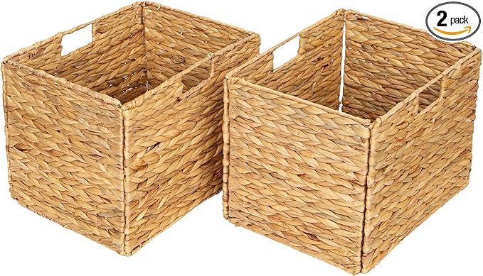Storage Baskets，Wicker Baskets,Hyacinth Basket For Shelf,Folding 2 Packs Handmade Woven, Seagrass Baskets,Shelf Baskets For Storage Toys Books And Clothes and Other What You Want