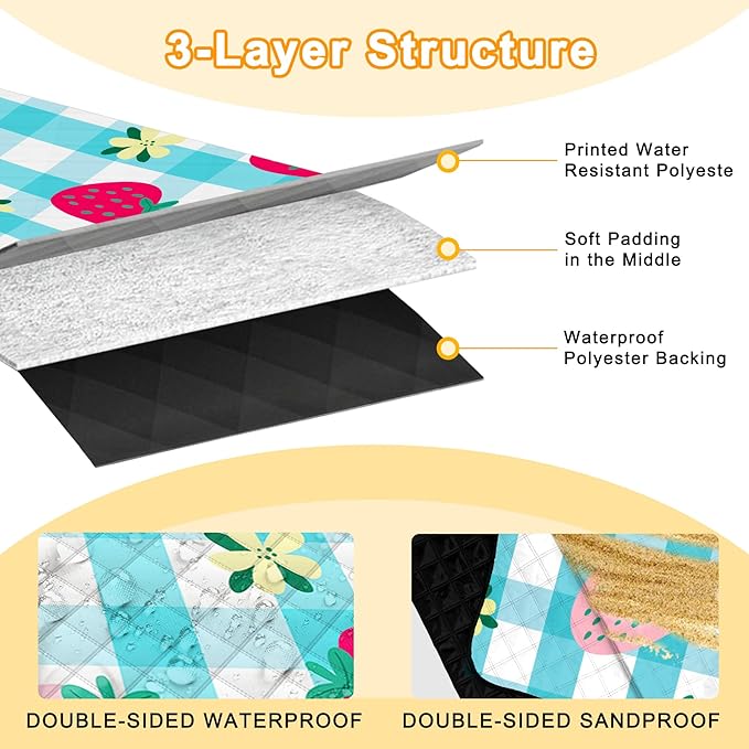 Extra Large Picnic Blanket Waterproof,80"x 80"Foldable Machine Washable Beach Blankets,Outdoor Blanket for 6-8 Adults,Picnic Mat Suitable for Indoor Crawling,Park Beach,Camping,Hiking,Travel (Blue）