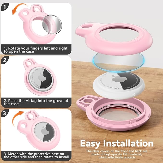 Upgrade Waterproof 4 Pack Airtags Holder with Apple Airtags Keychain, Hard PC Air Tag Case, Anti-Scratch & Shock Air tag Holder, Men's Women's Keyrings & Keychains -Black+Wine Red+White+Pink