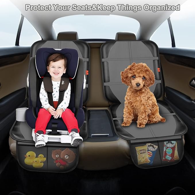 Car Seat Protector,2 Pack Automotive Seat Protectors Baby Carseat Pad Waterproof & Durable 600D Fabric for Child Baby Car Seat Mat Vehicle Pet Cover 2 Storage Pockets (2 Pack Gray)