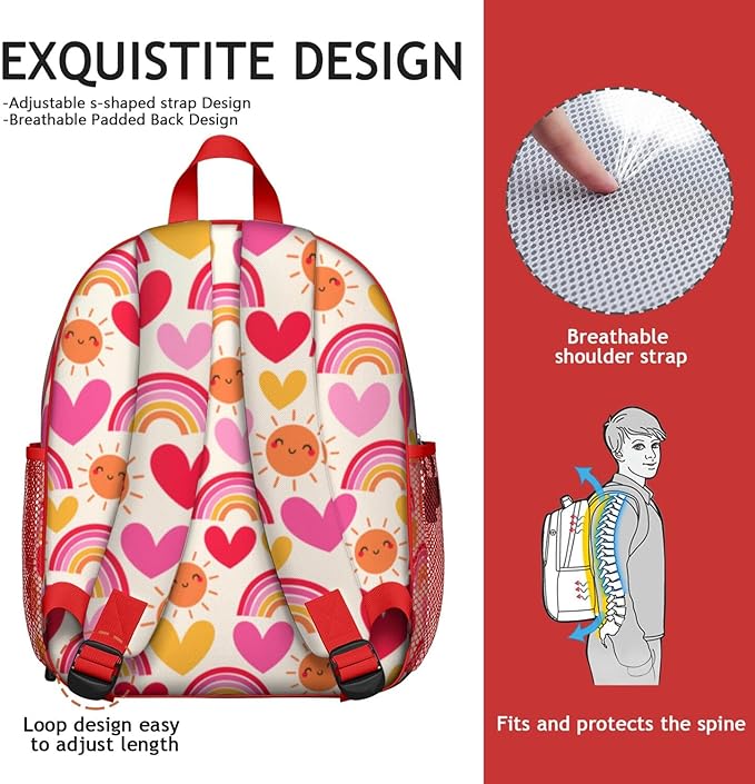 Toddler Backpack for Girls 3-8: Preschool Kindergarten Backpack - Cute Kids Backpacks for Girls-Rainbow Heart