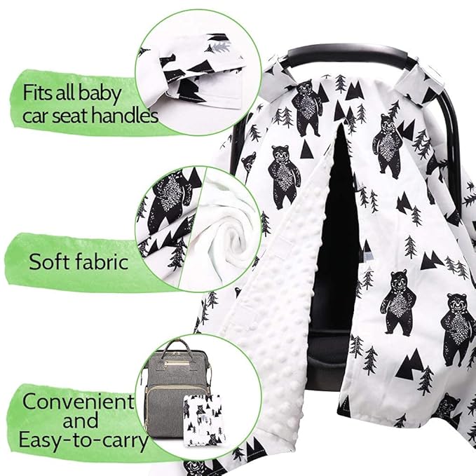 TANOFAR Carseat Covers Baby Boy & Girl, Peekaboo Opening Infant Car Seat Cover for Winter, Warm & Cozy, Bear