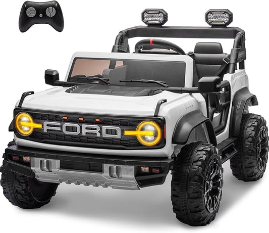 ENYOPRO 24V Ride On Toys for Big Kids, Licensed Ford Bronco Raptor 2-Seater Electric Car w/Remote Control, 21" Spacious Seat, 2x90W Powerful Motor, Spring Suspension, Bluetooth Music, 3 Speed - White