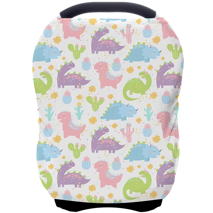 Car Seat Covers Canopy Cover - Multi-use Cover Carseat Canopy, Breathable Breastfeeding Cover, Car Seat Covers for Bbies, Boys & Girls Shower Gifts (Colorful Dinosaur)