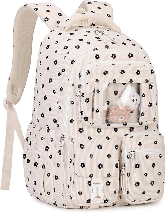 Corduroy Backpack Kids Backpack for Girls School Bags for Middle School Students Book Bag for Elementary Primary Kawaii Ita Backpack, Flower