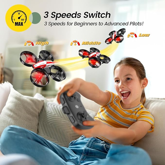 Holy Stone Mini Drone for Kids and Beginners RC Nano Quadcopter Indoor Small Helicopter Plane with Auto Hovering, 3D Flips, Headless Mode and 3 Batteries, Great Gift Toy for Boys and Girls, HS210 Red
