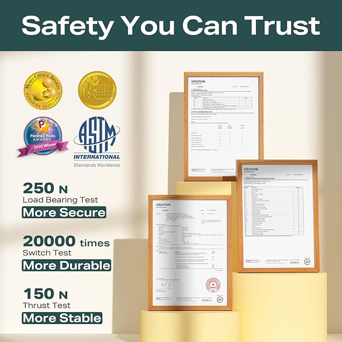 Cumbor 29.7-48" Baby Gate for Stairs, Mom's Choice Awards Winner-Dog Gates for Doorways, Auto Close Safety Pet Gate for Dogs Indoor, Easy Install Pressure Mounted Child Gate with Walk Thru Door, Gray