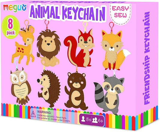 Sewing Kit for Kids, Friendship Keychain Making Toys, Beginner Arts and Crafts,8 Easy DIY Ornaments of Animal,Birthday Christmas Gifts Presents for Girls Age 6-12,Learn to Sew Embroidery