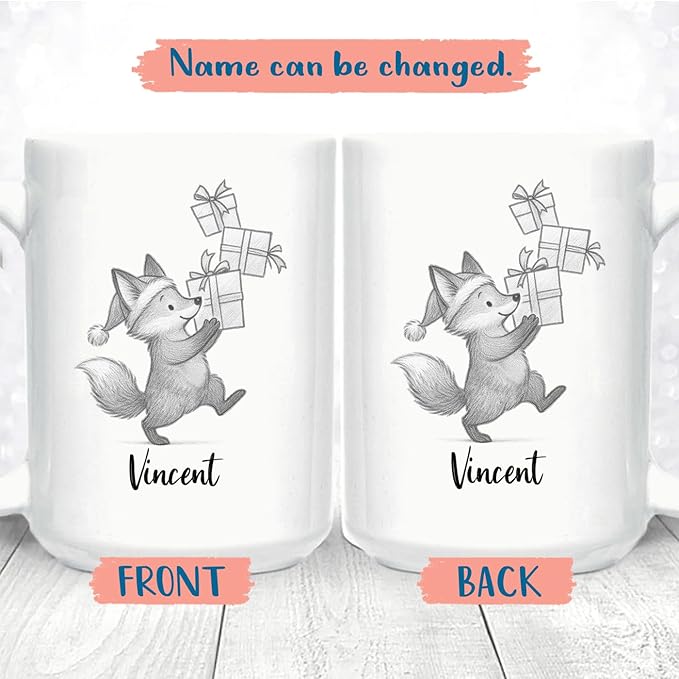 Fox Coffee Cup 11 Oz 15 Oz, Personalized Fox Mug Gift For Men Women Foxes Lover Daughter Son, Customized Name Animal Accent Coffee Mug, Foxes White Ceramic Cup Gift For Birthday Christmas Holiday