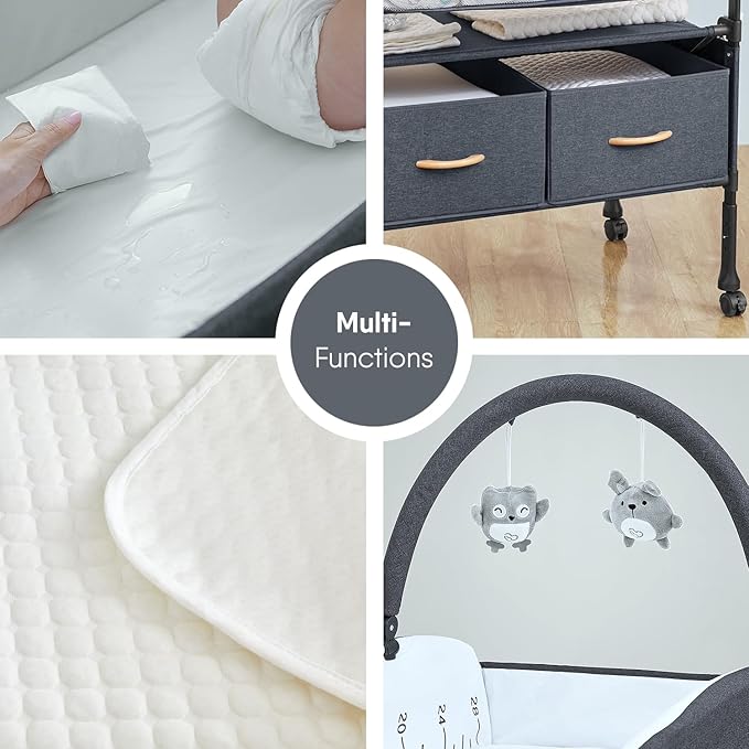 BabyBond Portable Baby Changing Table with 2 Storage Baskets, Foldable Diaper Changing Table Dresser Waterproof Height Adjustable Changing Station for Infant and Newborn(Grey)