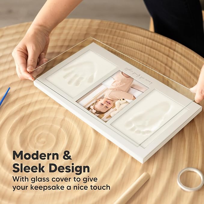 Baby Hand and Footprint Kit - Clay Handprint Keepsake Frame, Newborn Nursery Picture Frame, Personalized New Mom Gifts for Baby Shower & Registry (Sweet Pink)