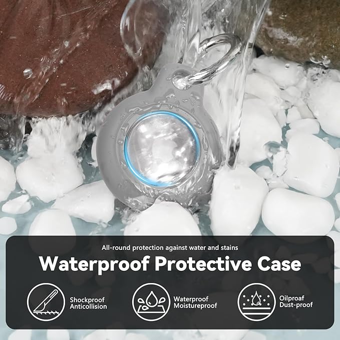 Upgrade Waterproof 2 Pack Airtags Holder with Apple Airtags Keychain, Hard PC Air Tag Case, Anti-Scratch & Shock Air tag Holder, Men's Women's Keyrings & Keychains-White+Grey