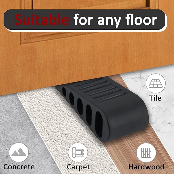 JQK Rubber Door Stopper Wedge, Black 9 Pack Soft TPR Premium Door Stops for Bottom of Heavy Duty Door on Tile, Concrete, Carpet, Wooden Floor, DSB61-BK-P9