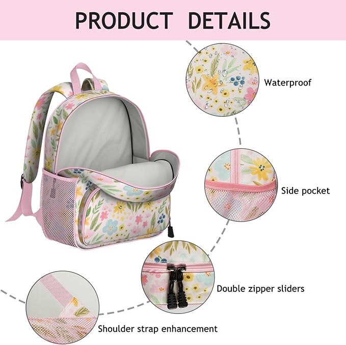 Toddler Backpack for Girls 3-8: Preschool Kindergarten Backpack - Cute Kids Backpacks for Girls-Floral