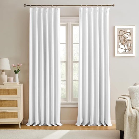 KEQIAOSUOCAI White Blackout Curtains 104 Inches Long, Custom Made Pinch Pleated Memory Trained Window Curtain Panels Drapery for Office Living Room, 40" W x 104" L, Set of 2