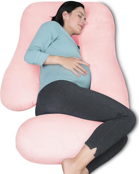 MOON PARK Pregnancy Pillows for Sleeping - U Shaped Full Body Maternity Pillow with Removable Cover - Support for Back, Legs, Belly, HIPS - 65 Inch - Pink