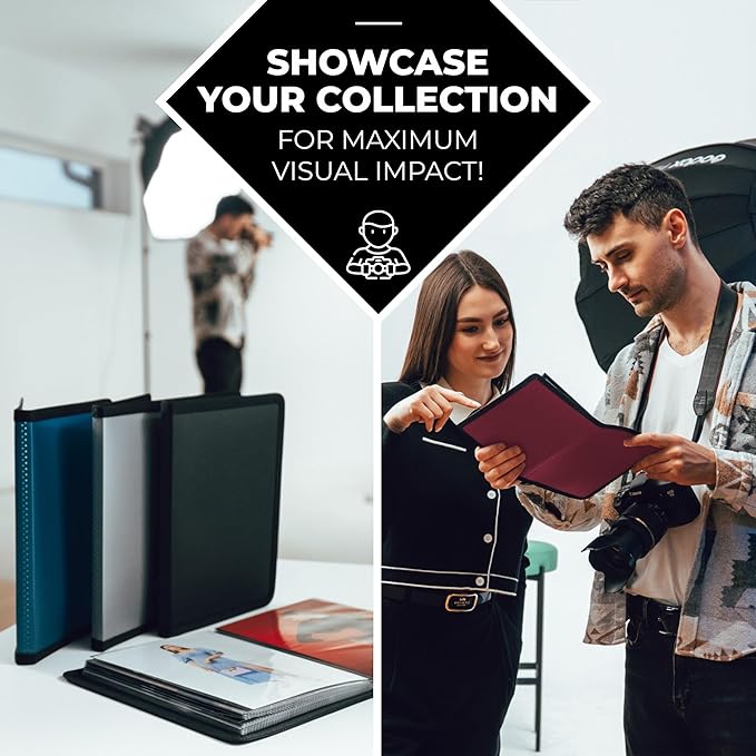 Dunwell Small Photo Album 5x7 (2-Pack, Blue), Mounting Paper, 5 x 7 Photo & Art Portfolio Presentation Binder, 24 Sleeves Display 48 Pages, Professional Picture Book for 5x7 Artwork, Postcards