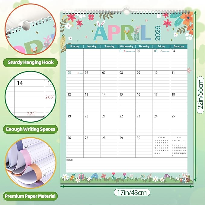 GuassLee Extra Large Wall Calendar 2025-2026, 19-Month Vertical Wall Calendar 2025, Jun. 2025 to Dec. 2026, 17" X 22" Paper Hanging Planner with Thick Paper Spiral Bound for Office Home Organizing